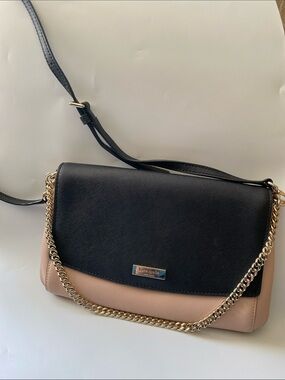 kate spade Black and Blush Two-Tone Shoulder Bag with Gold Chain